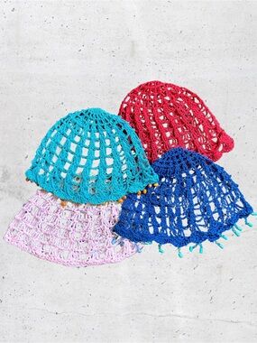 Kids Crochet Beanie Hat - Multicolor (Pink, Teal, Blue, Red)